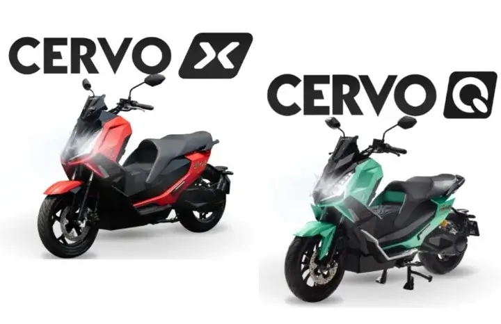 Dua motor listrik ALVA CERVO X dan CERVO Q berdampingan tampil dengan desain sporty modern yang saling melengkapi
