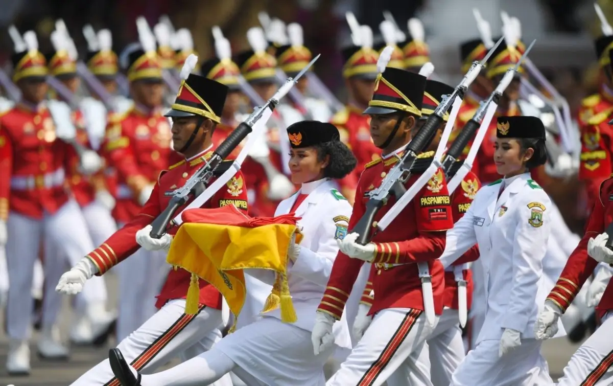 suasana upacara bendera peringatan kemerdekaan Republik Indonesia di halaman Istana Merdeka Jakarta