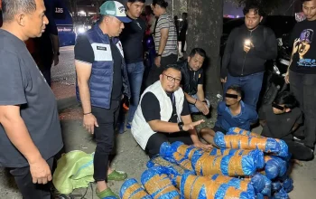 Barang bukti ganja kering seberat 93 kilogram yang digagalkan Satresnarkoba Polrestabes Medan beserta dua tersangka