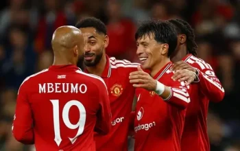 Selebrasi pemain Manchester United usai mencetak gol ke gawang Sabah Baku dalam kemenangan 4–0