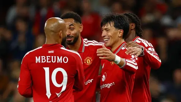 Selebrasi pemain Manchester United usai mencetak gol ke gawang Sabah Baku dalam kemenangan 4–0